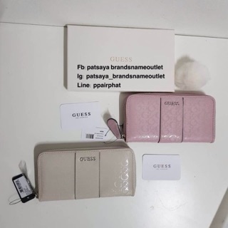 Guess leather wallet แท้💯outlet กระเป๋าสตางค์ใบยาวรุ่นซิปรอบ ด้านหน้าแต่งโลโก้แบรนด์โลหะสีเงินภายในมีช่องใส่ธนบัตร