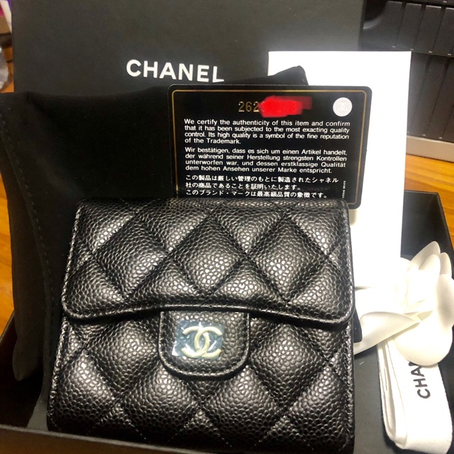 New Chanel wallet trifold Black caviar GHW