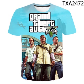 ROUND คอลูกเรือใหม่ เสื้อยืดแขนสั้น พิมพ์ลาย Grand Theft Auto Game Gta 4/5 3D สําหรับเด็กผู้ชาย ผู้หญิง 2022-4XL