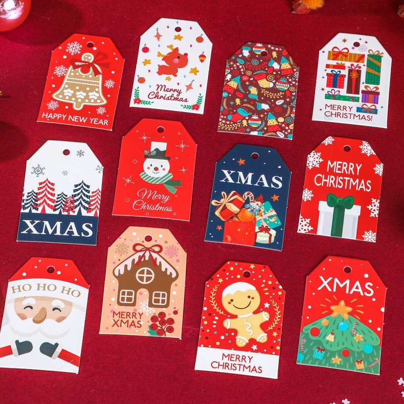 48 ชิ้น/เซ็ต Merry Christmas การ์ดของขวัญทาสีแท็กคริสต์มาสการ์ดกระดาษคราฟท์ Diy Party พร้อม String