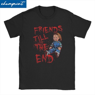 Tshirtคอลูกเรือcrew neckเสื้อยืดคอกลม แขนสั้น พิมพ์ลาย Friends Till The End 80s Scary Horror Good Guy Chucky สําหรับผู้ช