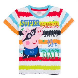 ใช้โค้ด BAAPR20 ลดเพิ่ม 20% เด็กผู้หญิงสีสัน Peppa Pig เสื้อแขนสั้นฤดูร้อนเสื้อยืด Tops TEE เสื้อ