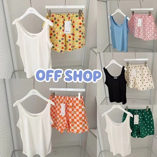 OFF SHOP พร้อมส่ง (OFF-DX-SetSY-07)ชุดนอน เสื้อกล้าม+กางเกงขาสั้น ผ้านิ่มใส่สบาย กางเกงลายจุดน่ารัก