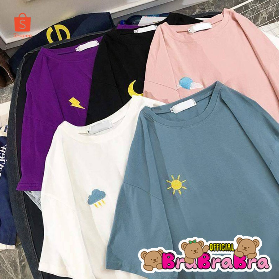 [ส่งจากไทย] 𝑩𝒓𝒂𝑩𝒓𝒂𝑩𝒓𝒂  #f-048 เสื้อยืด คอกลม ลาย ท้องฟ้า