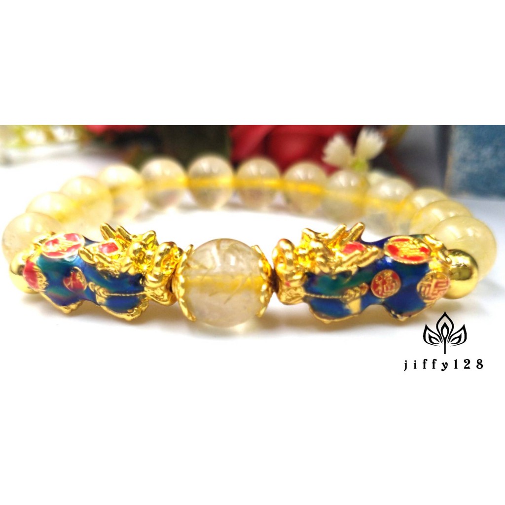 jewelryshop365 K319 ข้อมือหินไหมทองปี่เซี่ยะ 5 ธาตุ เสริมดวง เสริมบารมี เสริมโชคลาค