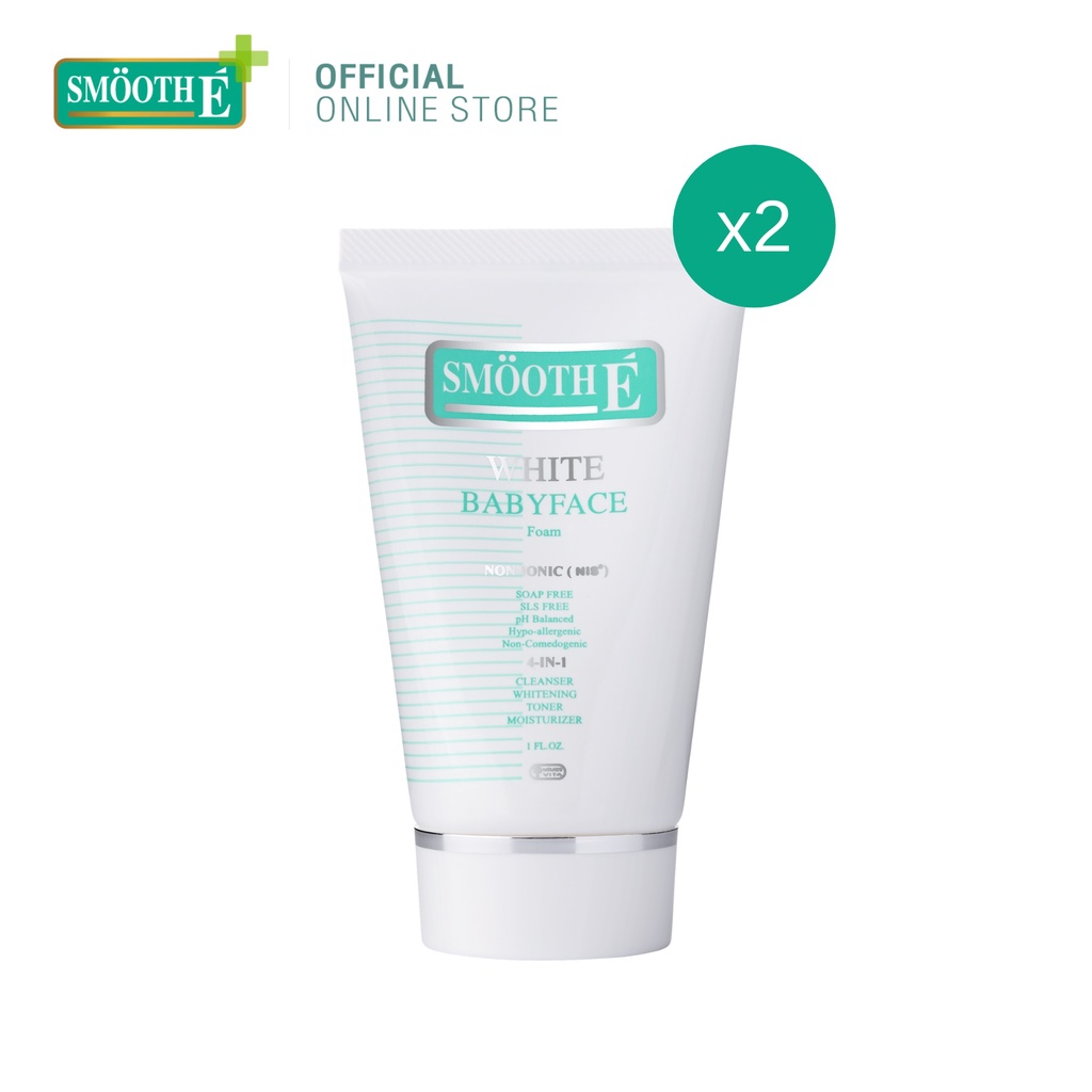 [แพ็คคู่สุดคุ้ม] Smooth E White Babyface Foam 1.2 Oz. สมูทอี ไวท์ เบบี้เฟส โฟม pH5 Vit C&E ผิวกระจ่างใส สำหรับผิวหมอง
