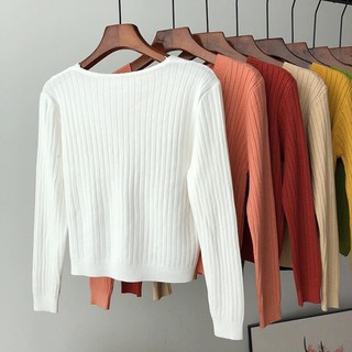 เสื้อกันหนาวไหมพรมคาร์ดิเเกรนด์เกาหลี สุดฮิตในตอนนี้พร้อมส่งในประเทศ