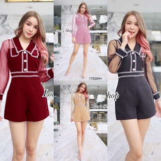 B17520 Jumpsuit จั้มสูทขาสั้นแขนมุ้ง Jumpsuit Short-sleeved jumpsuit with mosquito netting