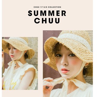 Hat lace streamer straw hat straps female หมวกสานริ้บบิ้นขาว รหัสH1102