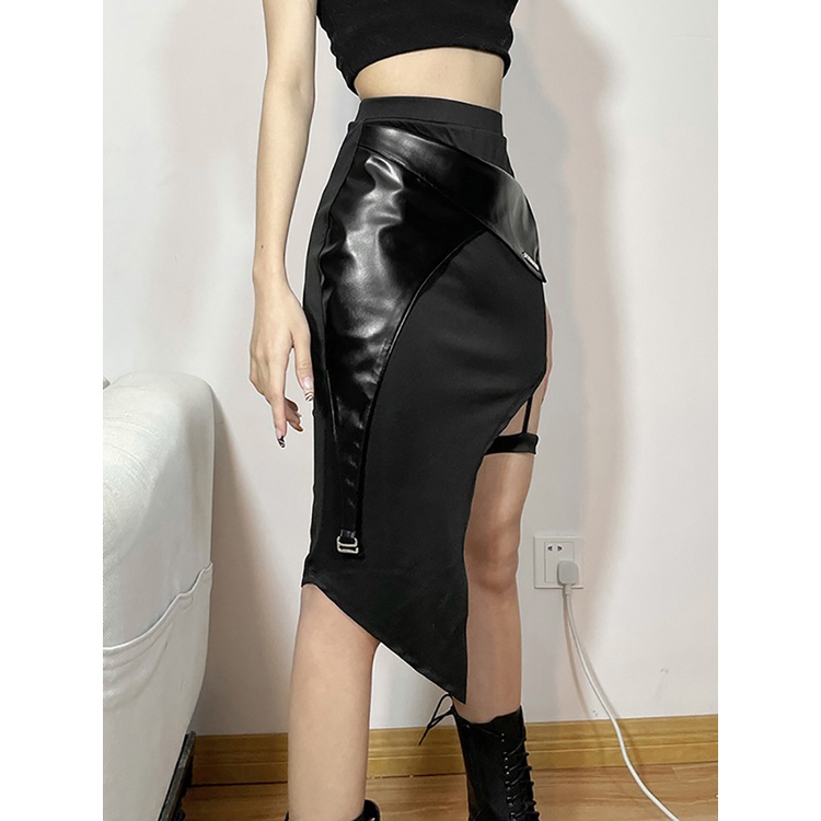 Goth Dark Techwear Gothic Patchwork Sexy Mini Skirts Women Grunge ...