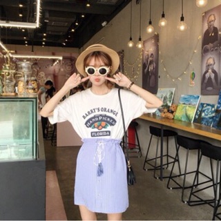 🐟Stripe boho pleated fring korean mini skirt