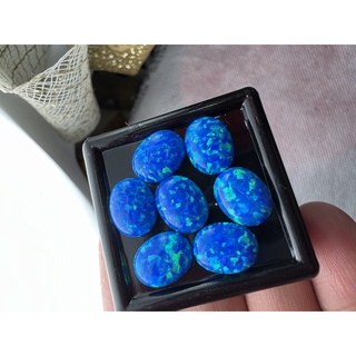 OPAL โอปอล สีฟ้า 8x6 มม SHAPE OVAL Synthetic Opal โอปอสังเคราะห์ LAB MADE OPAL OVAL BLUE 8x6 MM 2 PCS