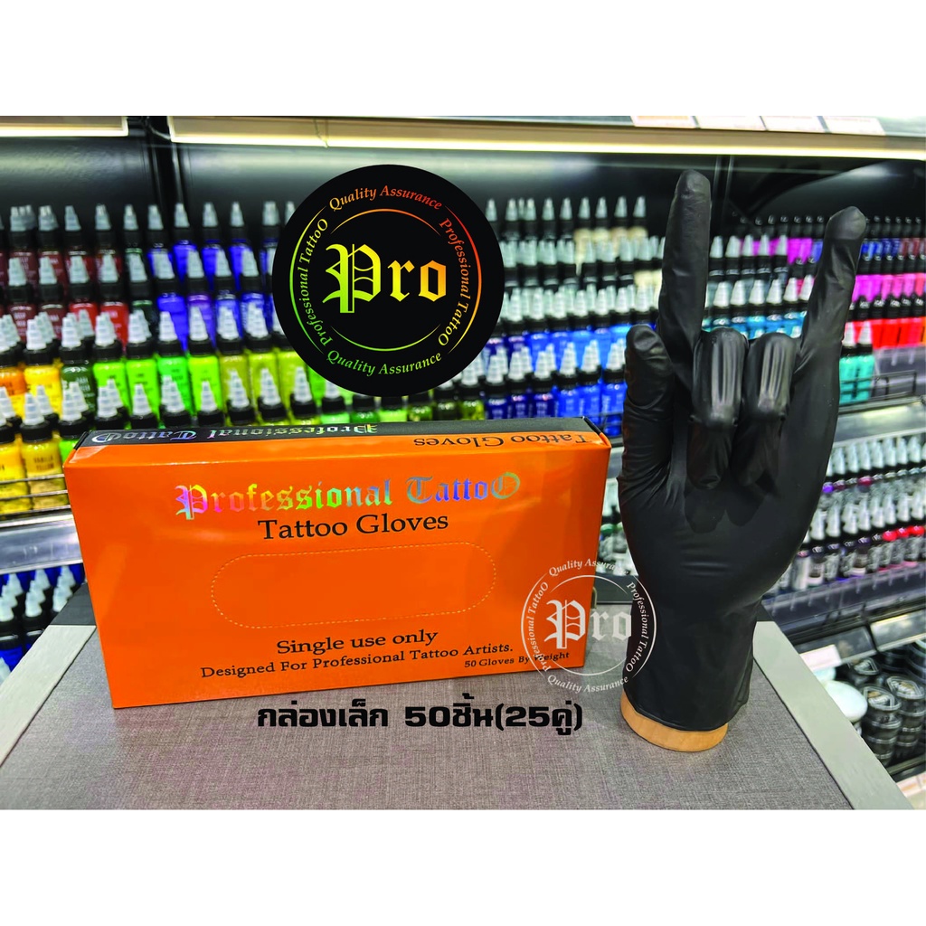 ถุงมือดำช่างสัก ไซต์ S M L ถุงมือยางไนไตรสีดำ ไม่มีแป้ง มี25คู่(50ชิ้น) รุ่นกล่องเล็ก คุณภาพเนื้อถุงมือดีเหมือนเดิม