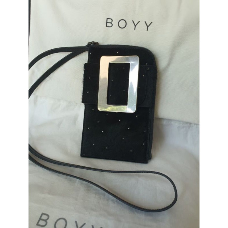 แท้ 💯% BOYY SILVER BUCKLE CALF HAIR & LEATHER CROSSBODY PHONE CASE