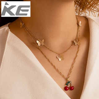 Jewelry Diamond-encrusted Cherry Layered Necklace Butterfly Disc Double Layered Necklace for g