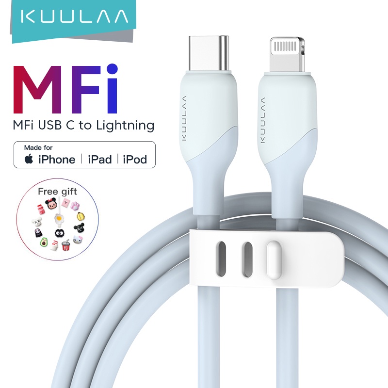 Kuulaa C-L Macaron สายชาร์จซิลิโคนเหลว MFI KL-X57 PD3.0 4.0 30W Type-C เป็น Lightning สําหรับ Ipad A