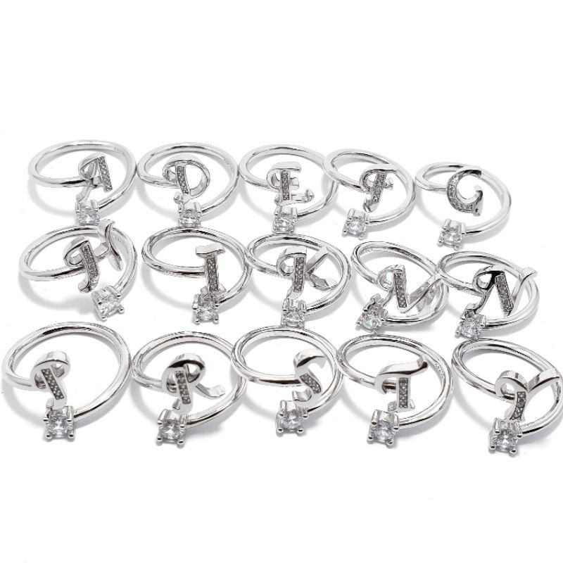 ALPHABET RING / LETTER RING / 925 SILVER INITIAL RING / 925 SILVER ALPHABET RING WHITE GOLD PLATED