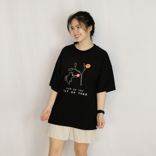 เสื้อยืดคอกลมเสื้อยืดโอเวอร์ไซส์ GURETO : Cat of Tree (Black)S-3XL