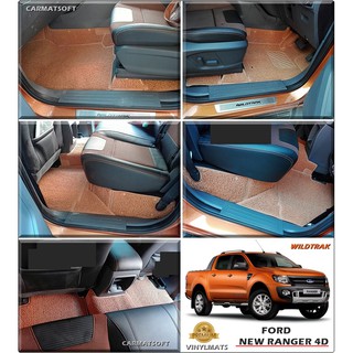 พรมดักฝุ่นไวนิล NEW RANGER4D WildTrak รีดขอบ สีชามัวร์ เต็มคัน สวยงาม หนานุ่ม