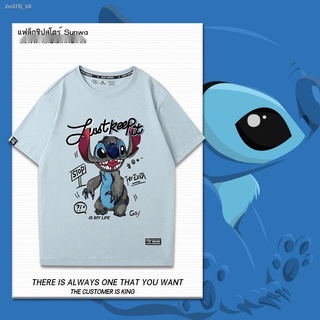 เตรียมจัดส่ง∋แอนิเมชั่น Interstellar baby Stitch รอบ ๆ แขนสั้นผู้ชายและผู้หญิงฤดูร้อนออกแบบเฉพาะเสื้อยืดผ้าฝ้ายหลวมสบาย