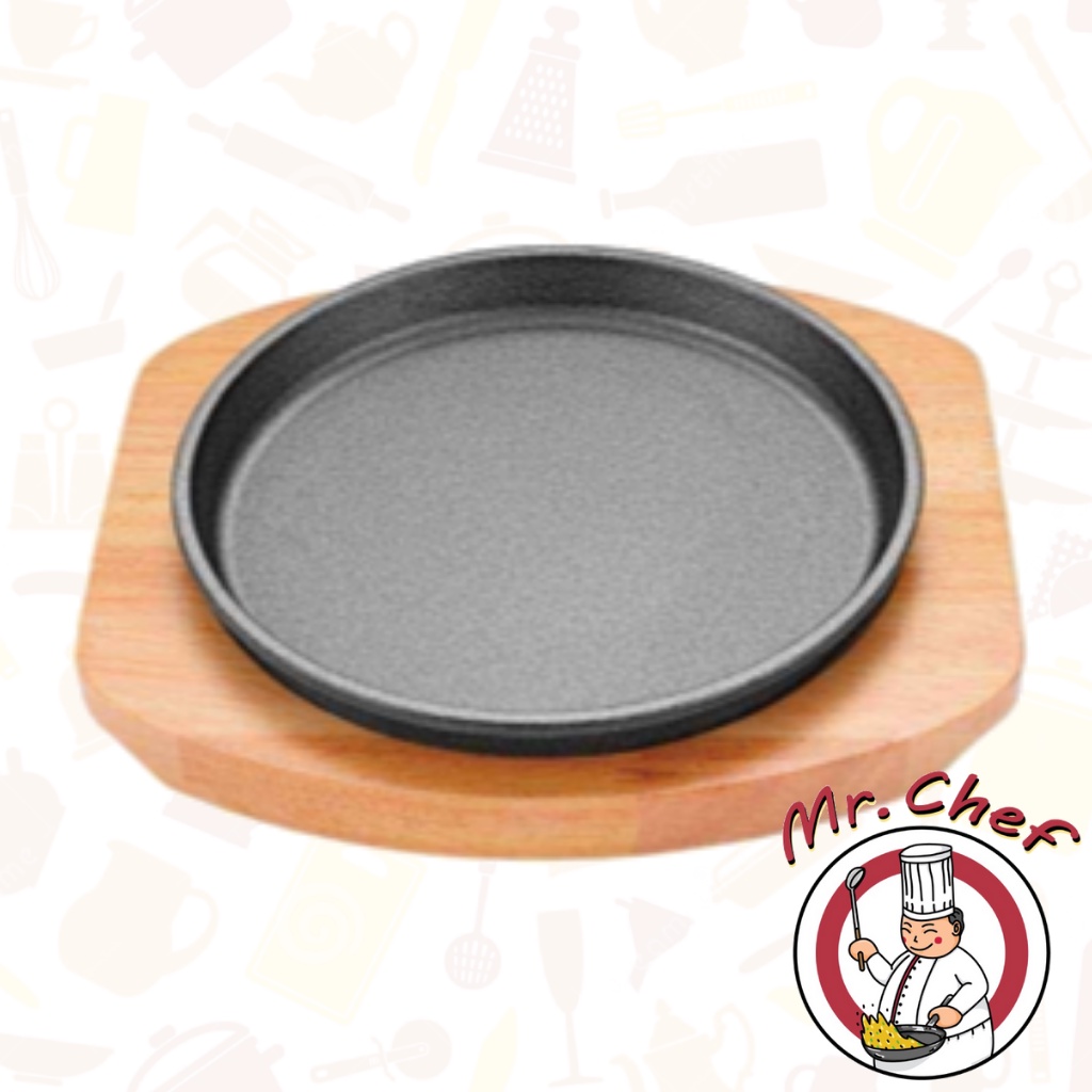 Mr.Chef [พร้อมส่ง] กระทะร้อนสี่เหลี่ยม 21x13, 25x15 ซม. กระทะร้อนหอยทอด กระทะร้อนย่างเนย พร้อมถาดรองไม้