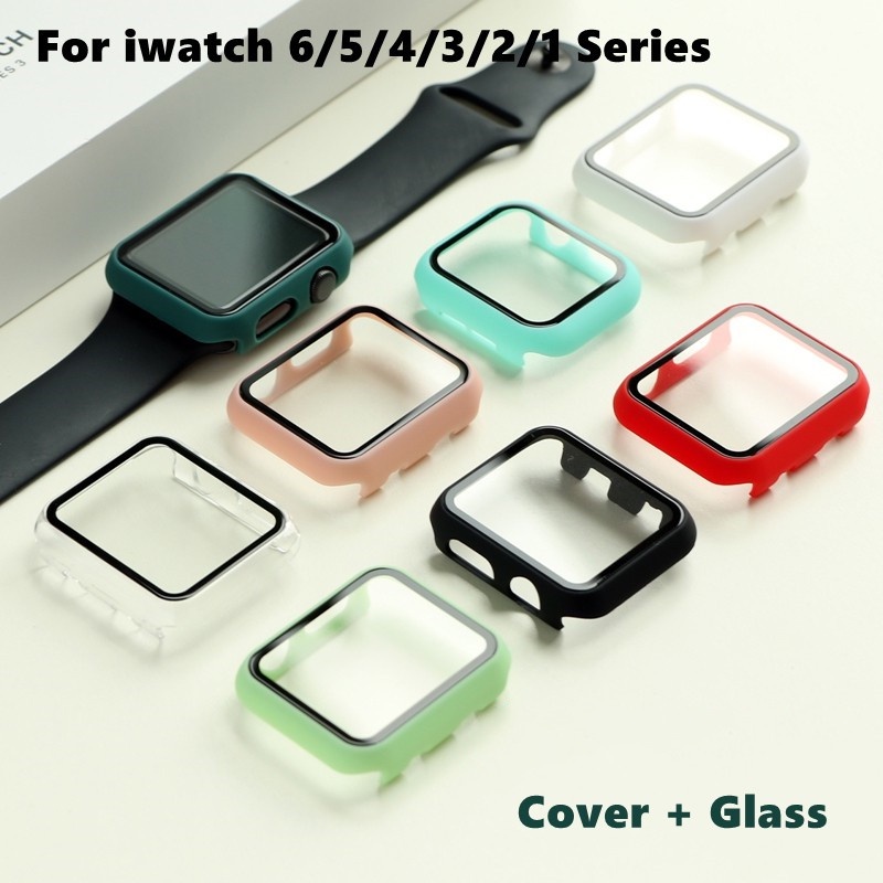 [เคส PC + กระจกนิรภัย] For Apple Watch Case 6 SE 5 4 3 2 1 case ฟิล์มกันรอย For iwatch case 42mm 38m 40mm 44mm