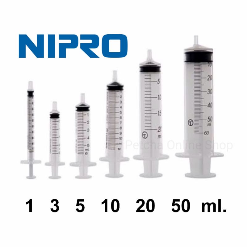 Laboratory Tools 5 บาท แบ่งขาย  ไซริ้งพลาสติกไม่ติดเข็ม Syring Nipro กระบอกฉีดยาพลาสติก ขนาด1, 3, 5, 10, 20, 50 ml. Health