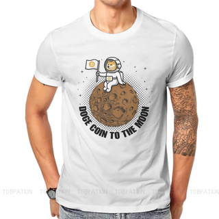 Bitcoin Art Dogecoin Crypto เสื้อยืดลําลองสําหรับผู้ชายผ้าฝ้ายแขนสั้นคอลูกเรือสไตล์วินเทจ