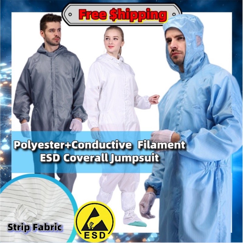 INDX1004 ESD Jumpsuit Washable Cleanroom PPE Coverall Reusable Anti Static Overall Jumpsuit Cleanroom ESD Suit