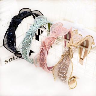 Korean Fabric Lace Sequins Knotted Headband Fashion Sweet Hair Band Woman Hair Accessories