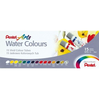 PENTEL WATER COLOURS สีน้ำ 15 สี ในชุดมีสีเงิน และทอง