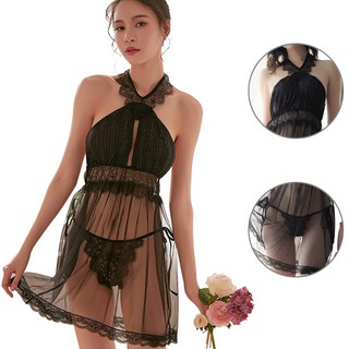 Womens black one-piece nightdress casual suspender dress pajamas