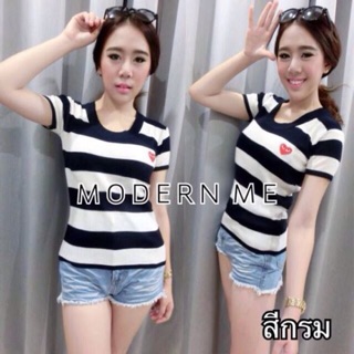  เสื้อผ้าไหมพรมเนื้อดี ลายริ้ว แต่งปักหัวใจPLAY