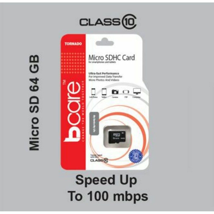 Micro SD BCare 64GB Tornado Class 10 สําหรับกล้องวงจรปิดสมาร์ทโฟน