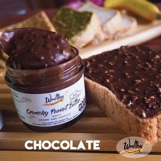Wealthy Crunchy เนยถั่วรสช็อคโกแลตเข้มข้นไม่ใส่น้ำตาล100g (No sugar Crunchy Dark chocolate​ peanut butter) อา