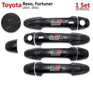 ครอบมือจับ ครอบมือดึง ครอบมือเปิดประตู โลโก้ GR SPORT สีเครฟล่าดำ สำหรับ Toyota Revo,Fortuner ปี 2015-2021