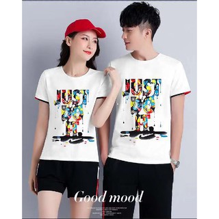 132 (2pcs)Cotton couple shirt  round neck T-shirt unisex COD