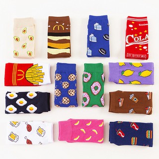 Cute Cartoon Fruits Crew Socks Colorful Food Women Cotton Grils New Trend Egg Cookie Donut Happy Funny Novelty Skateboard Female Long Socks