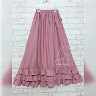 Long Skirt กระโปรงผู้หญิง รุ่นระบายล่าง 3ชั้น กระโปรงยาว ผ้าพื้น ใส่เอวยางยืด เอว 22-40นิ้ว ความยาว 38นิ้ว SK-A7