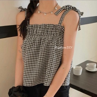 เสื้อสายเดี่ยวแบบสายผูก ทรงหลวม เกาะอกสายผูก