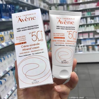 AVENE High Protection Mineral Cream SPF 50 Size: 50ml/100mlกันแดดมิเนอรัล200% สำหรับผิวบอบบางพิเศษ สูตรกันน้ำ