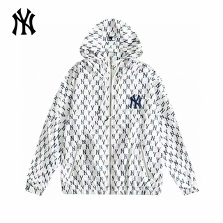 เสื้อแจ็กเก็ตลําลอง ทรงหลวม ปักลายโลโก้ MLB NY ของแท้ แต่งซิป สําหรับผู้ชาย และผู้หญิง