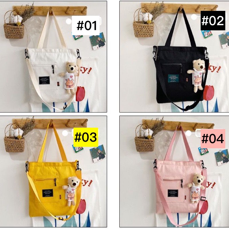 กระเป๋าสะพายแคนวาส เนื้อหนา ใบใหญ่แฟชั่น น่ารัก หมี ตุ๊กตา ราคา ถูกที่สุด ดีลบีเคเค แกลเลอรีภาพที่ 3