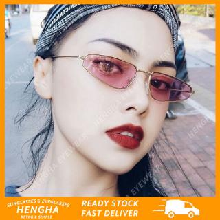 【HENGHA】【พร้อมสต็อก】แฟชั่นเกาหลีออกแบบขนาดเล็กแมวตาแว่นกันแดดผู้หญิงลูกอมสีแว่นตากันแดดกรอบโลหะ