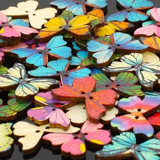 BUTTERFLY กระดุมไม้รูปผีเสื้อขนาด 28 มม . 50 ชิ้นสําหรับทําเครื่องประดับ Diy