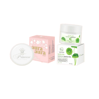 PSC สบู่ล้างหน้า สบู่หน้าเงา 1ก้อน 70g (Aura Aura Soap) เซรั่มใบบัวบก 30g พรทิน่า [กรอกโค้ด JVKVVRP ลด 45.-]