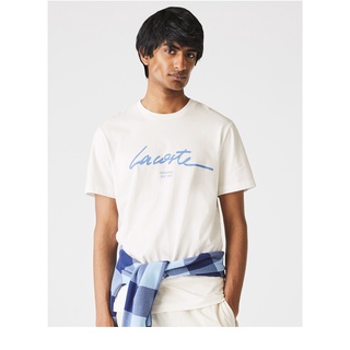 Lacoste เสื้อยืดแขนสั้น คอกลม พิมพ์ลายหนังจระเข้ สไตล์ฝรั่งเศส แฟชั่นสําหรับผู้ชาย