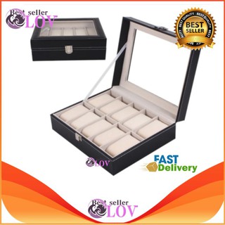LOV Fancybox กล่องนาฬิกาไม้บุหนัง สำหรับนาฬิกา 10 เรือน (Black) Clearance Sale ลดสุดๆ