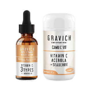 [ลดทันที 50 กรอกโค้ด HF7UVVP] GRAVICH Inside Out Triple Vit C Set (Vit C Serum+Camu C Capsule) ดูแลผิวกระจ่างใส