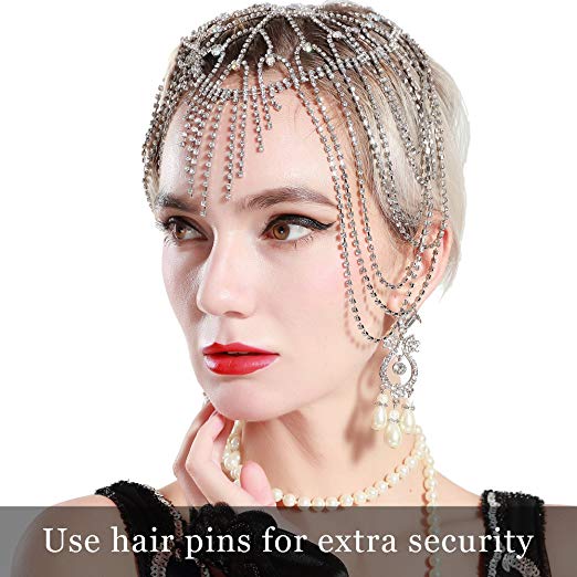 Bridal Headpiece Crystal Rhinestone Flapper Cap Hair Piece Gatsby ...